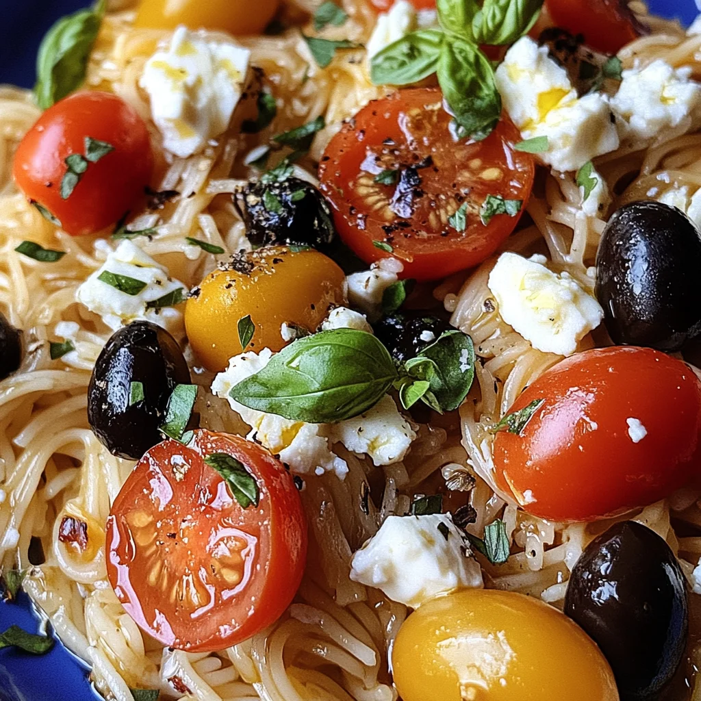 Griechische Reisnudeln mit Tomaten, Feta und Oliven