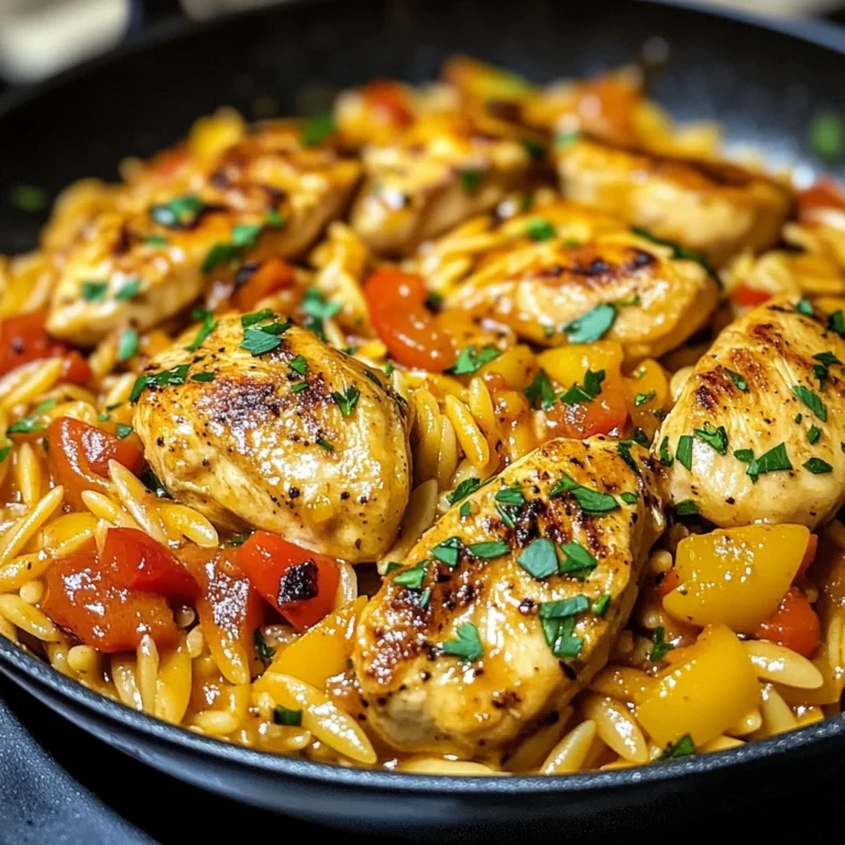 Orzo-Pfanne mit Paprikahuhn