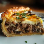 Torte mit Pilzen, Hackfleisch und Käse