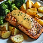 Zitronenbutterlachs mit knusprigen Kartoffeln und Brokkoli