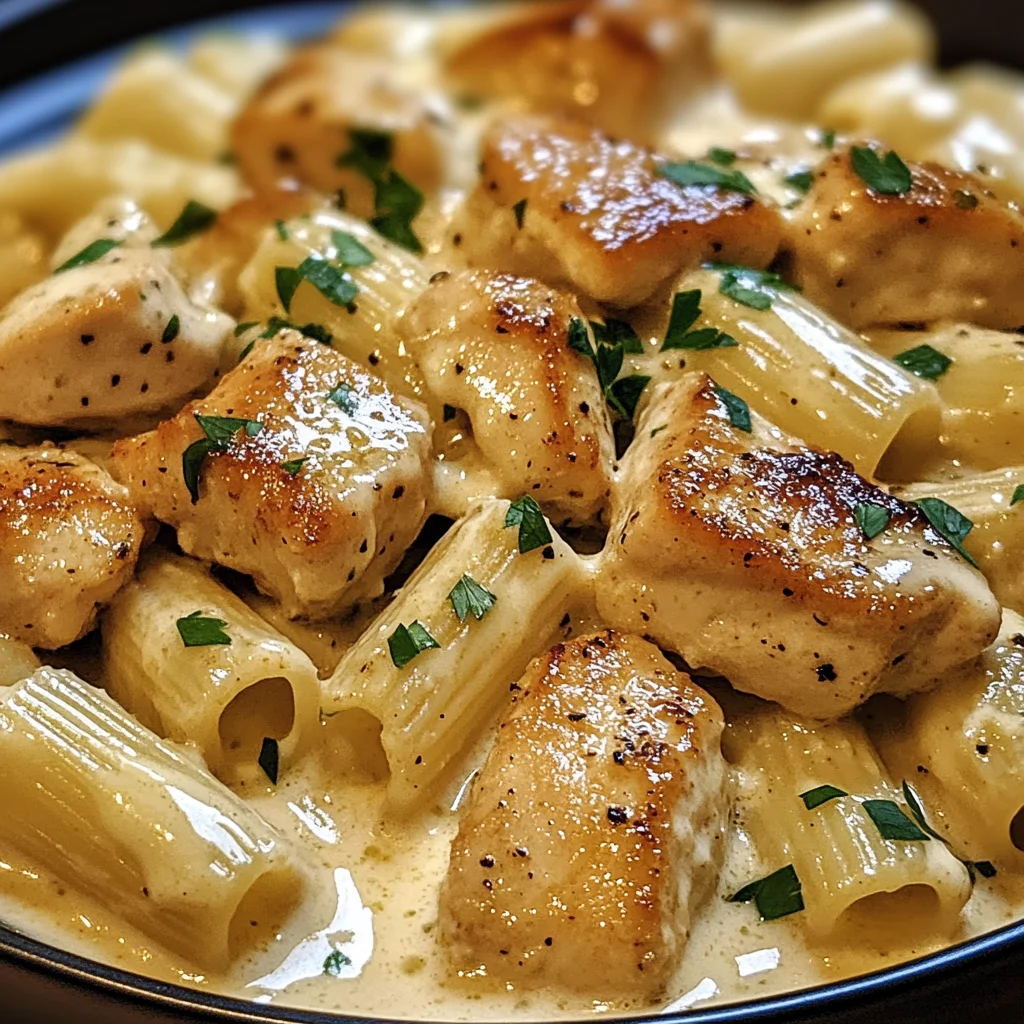 Cremiges Knoblauchbutter-Huhn und Rigatoni in Parmesan-Soße