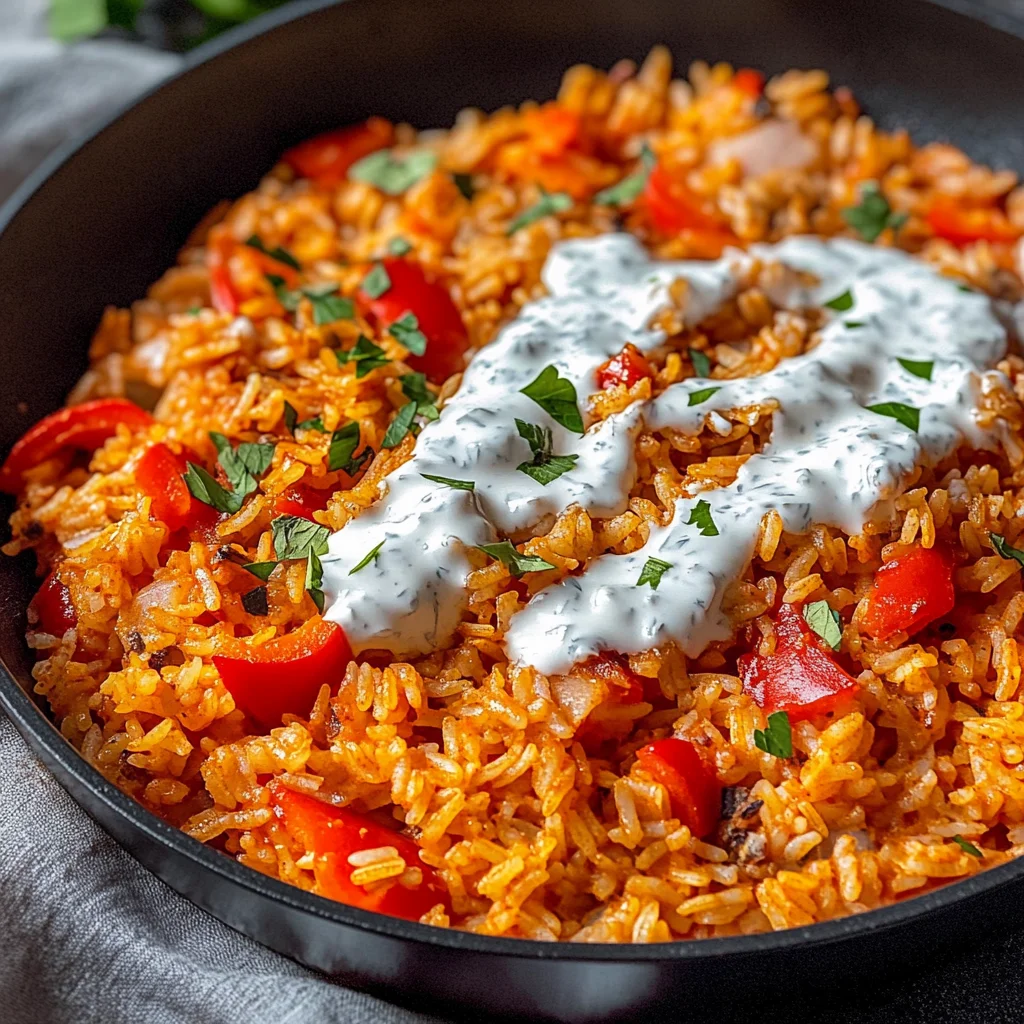 Paprika-Reis-Pfanne mit Joghurtsoße