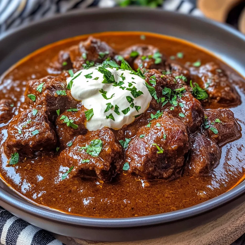 Rindergulasch Rezept mit Rotwein - ganz zart wie von Oma