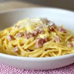 Spaghetti Carbonara mit Sahne (einfaches und schnelles Pasta Rezept)