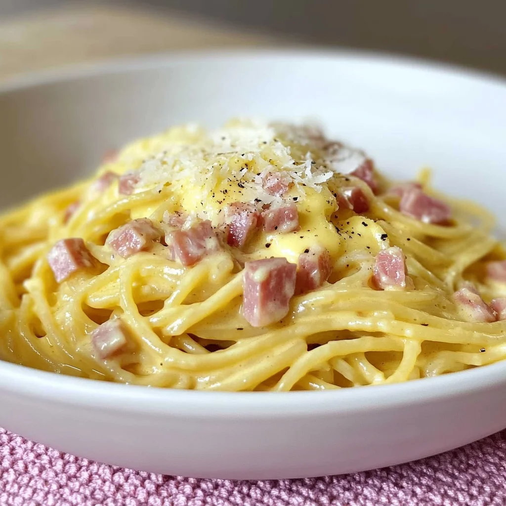 Spaghetti Carbonara mit Sahne (einfaches und schnelles Pasta Rezept)