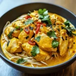 Cremiges thailändisches Kurkuma Hähnchen mit Nudeln