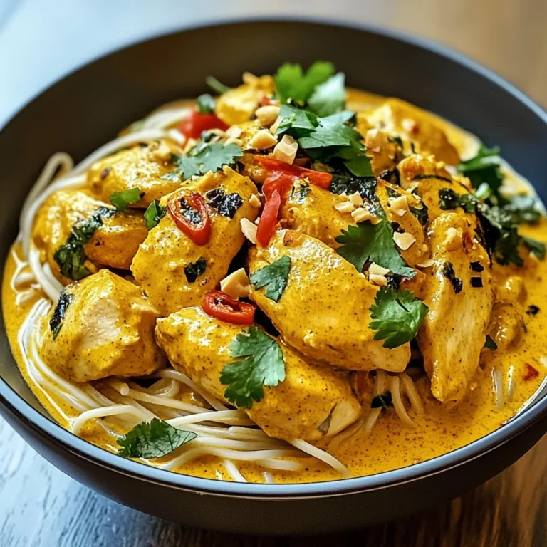 Cremiges thailändisches Kurkuma Hähnchen mit Nudeln