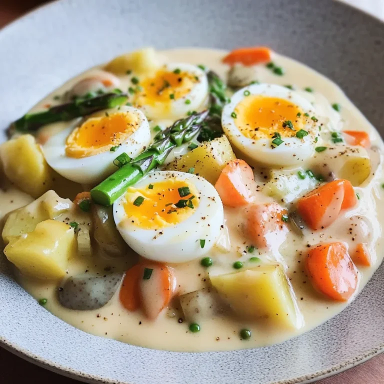 Eierfrikassee mit Kartoffeln und Gemüse