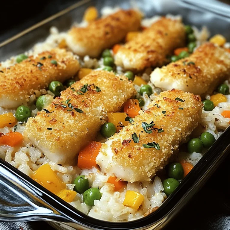 Fischstäbchen-Auflauf mit Reis und Gemüse