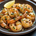 Gebratene Garnelen mit Knoblauch aus der Pfanne