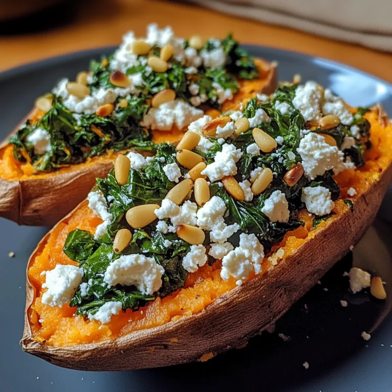 Gefüllte Süßkartoffel mit Feta und Spinat
