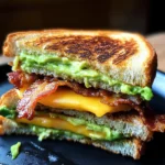 Gegrilltes Sandwich mit Avocado, Speck und Käse