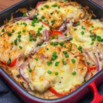 Hähnchen-Auflauf mit Paprika und Schmand-Soße