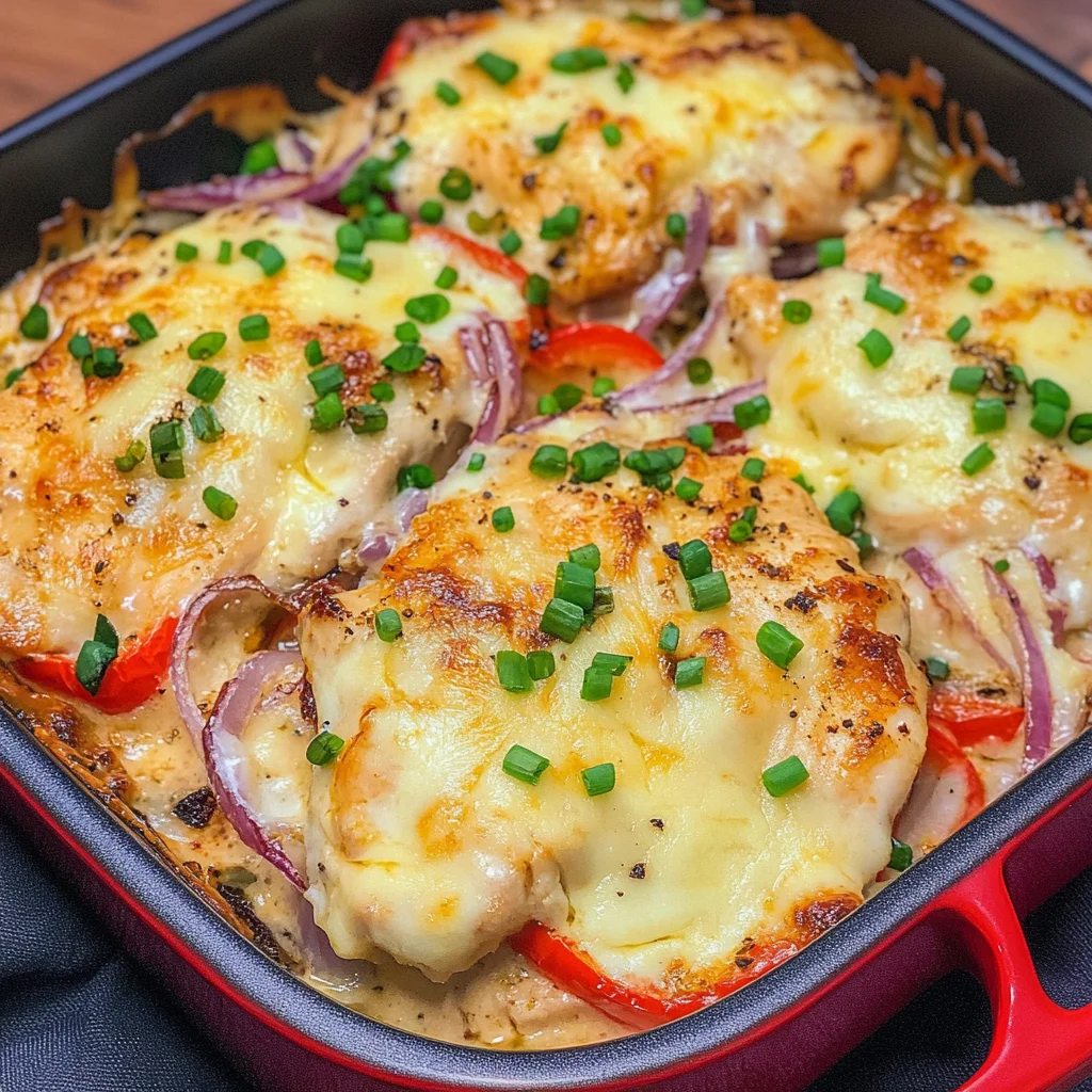 Hähnchen-Auflauf mit Paprika und Schmand-Soße