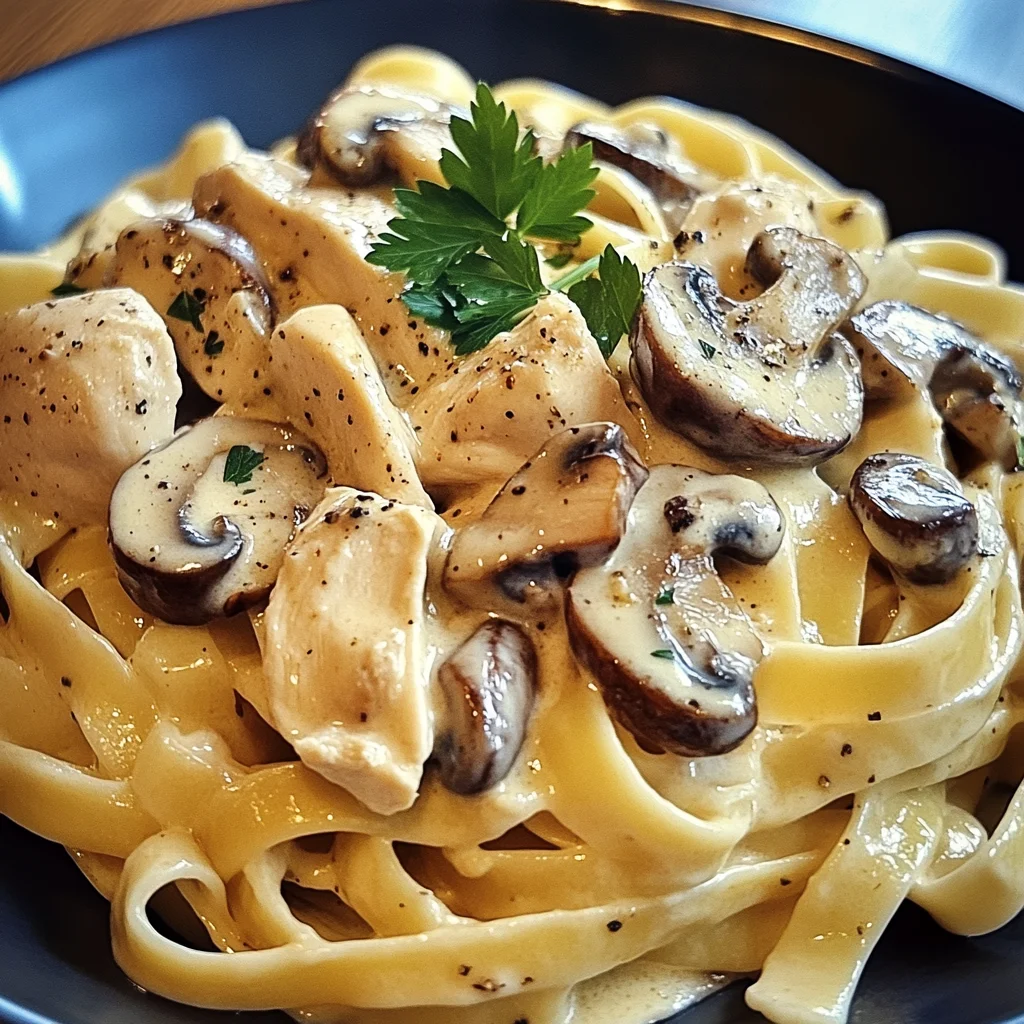 Tagliatelle mit Pilzen und Huhn in Sahnesoße
