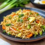 Chinesisch gebratene Nudeln mit Ei und Gemüse