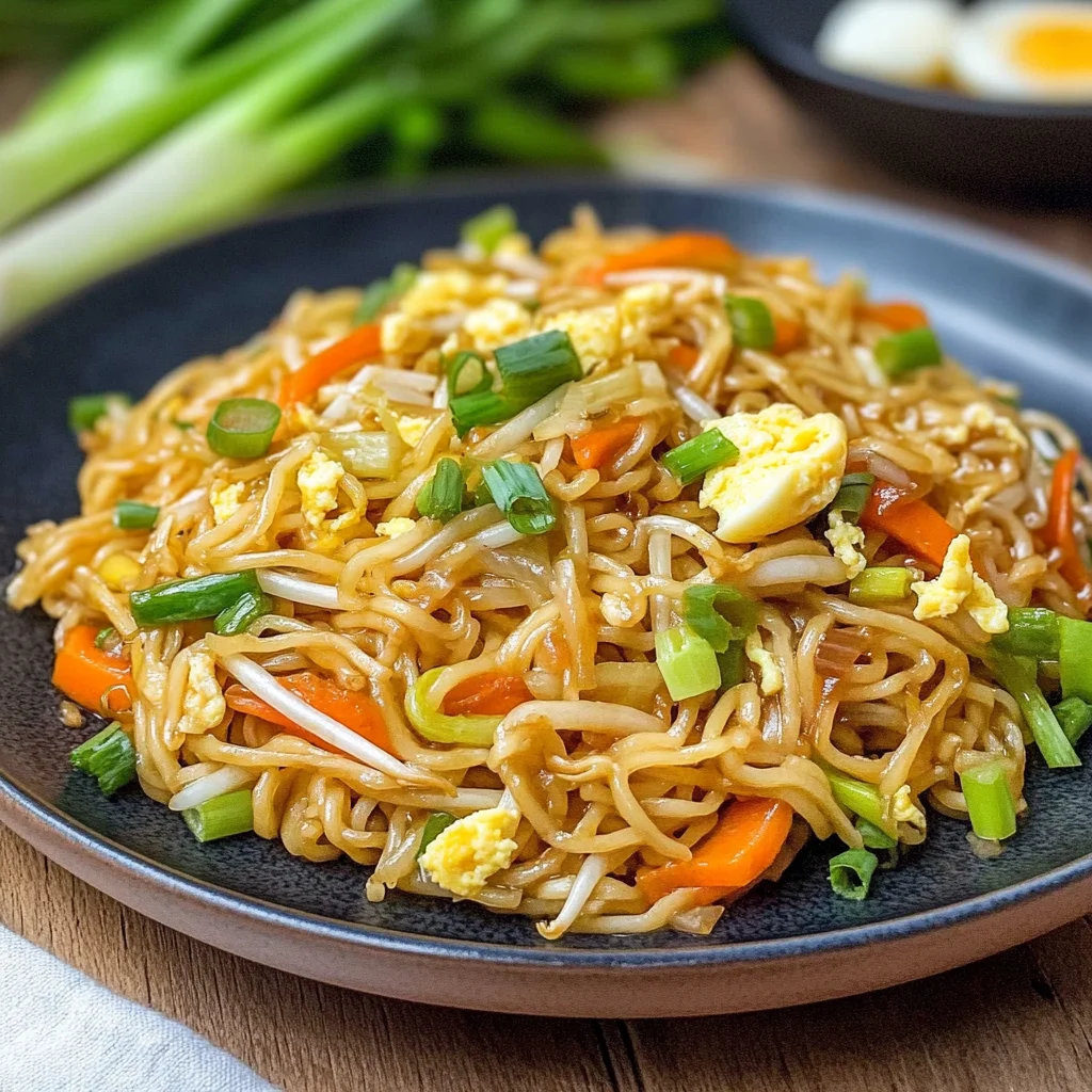 Chinesisch gebratene Nudeln mit Ei und Gemüse
