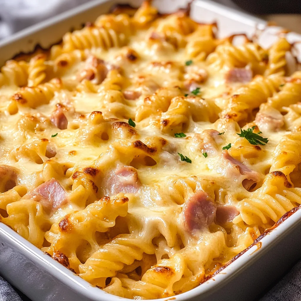 Einfacher Nudelauflauf mit Schinken & Käse