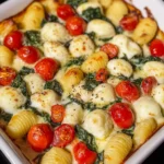 Gnocchi Auflauf mit Spinat, Tomate und Mozzarella