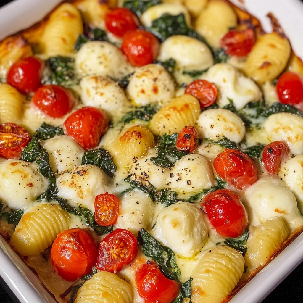 Gnocchi Auflauf mit Spinat, Tomate und Mozzarella