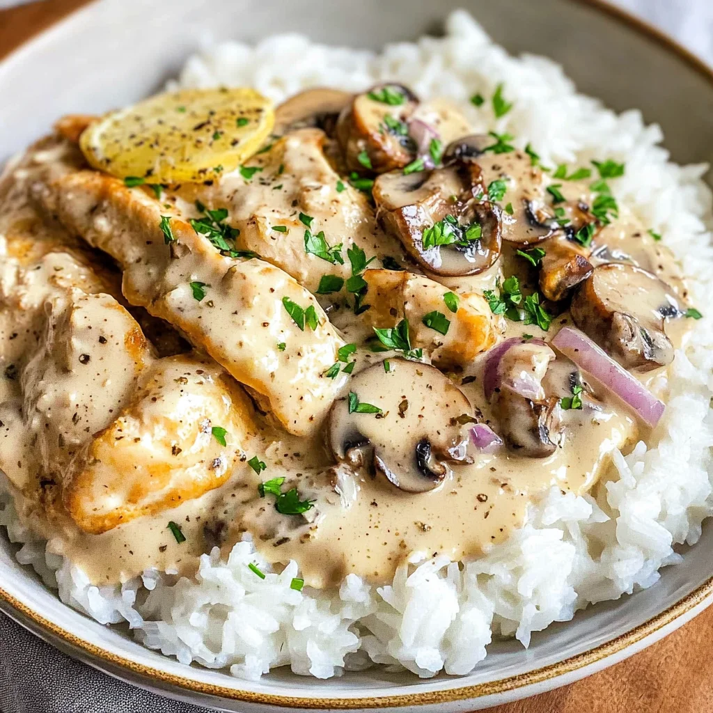 Hähnchengeschnetzeltes mit Reis & Pilzen