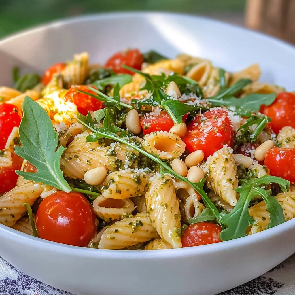 Nudelsalat mit Pesto & Rucola (ohne Mayo)