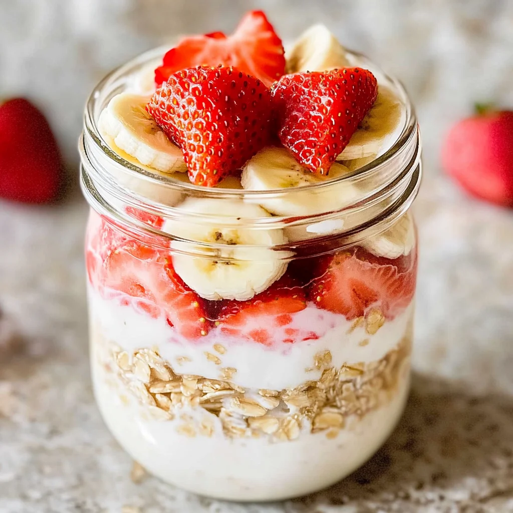 Overnight Oats - so cremig mit Joghurt, Banane & Erdbeeren