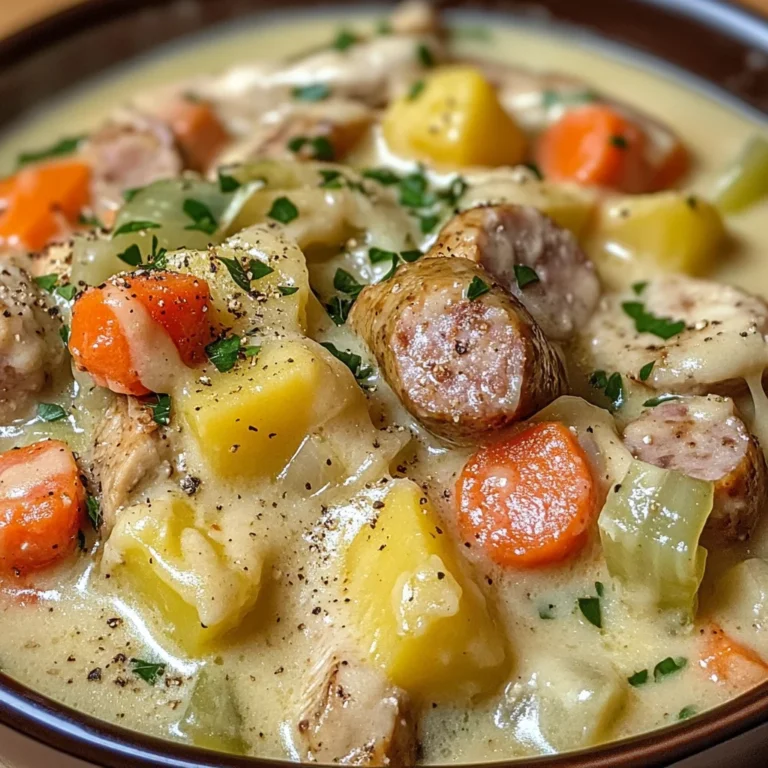 Cremiger Hühner-Wurst-Eintopf