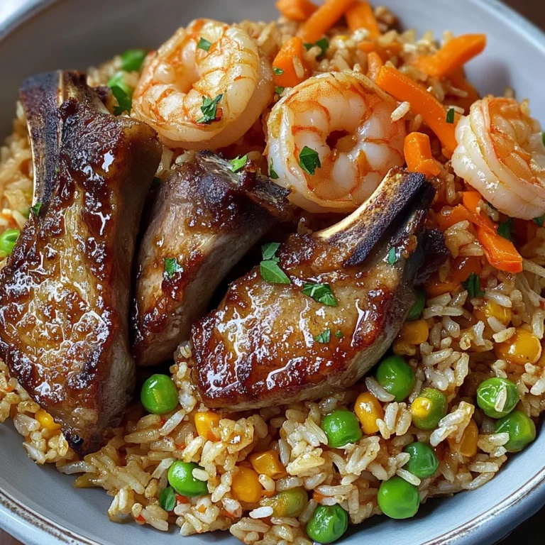 Gebratener Reis mit Garnelen und Lamm