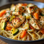 Spaghetti mit Hähnchen in Knoblauchbutter